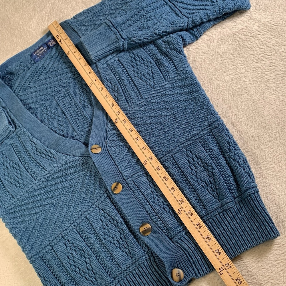 Vintage Cambridge Classics Cardigan Sweater Mens Medium Blue Knit Casual Grandpa - Picture 4 of 6